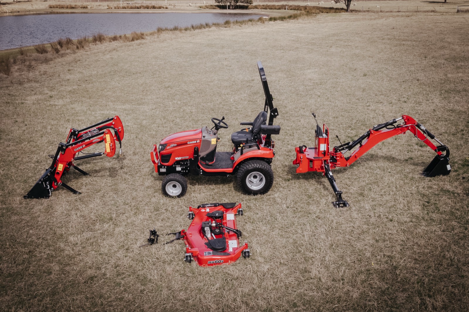 Case IH compact tractor shot from above